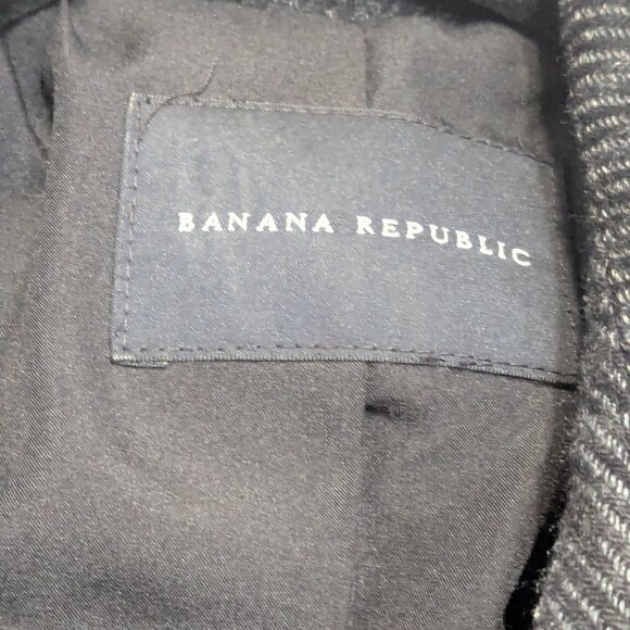 Banana Republic Jacket Womens PXS Gray Black Windowpane Flannel Belted Pea Coat - Picture 2 of 3